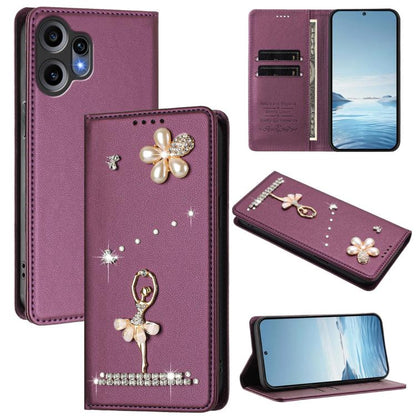 Ballet Girl Diamond Studded RFID Vegan Leather Phone Case, For Nothing Phone 3a Lite, For Nothing Phone 3, For Nothing CMF Phone 2 Pro, For Nothing Phone 3a, For Nothing Phone 3a Pro, For Nothing CMF Phone 1, For Nothing Phone 2a