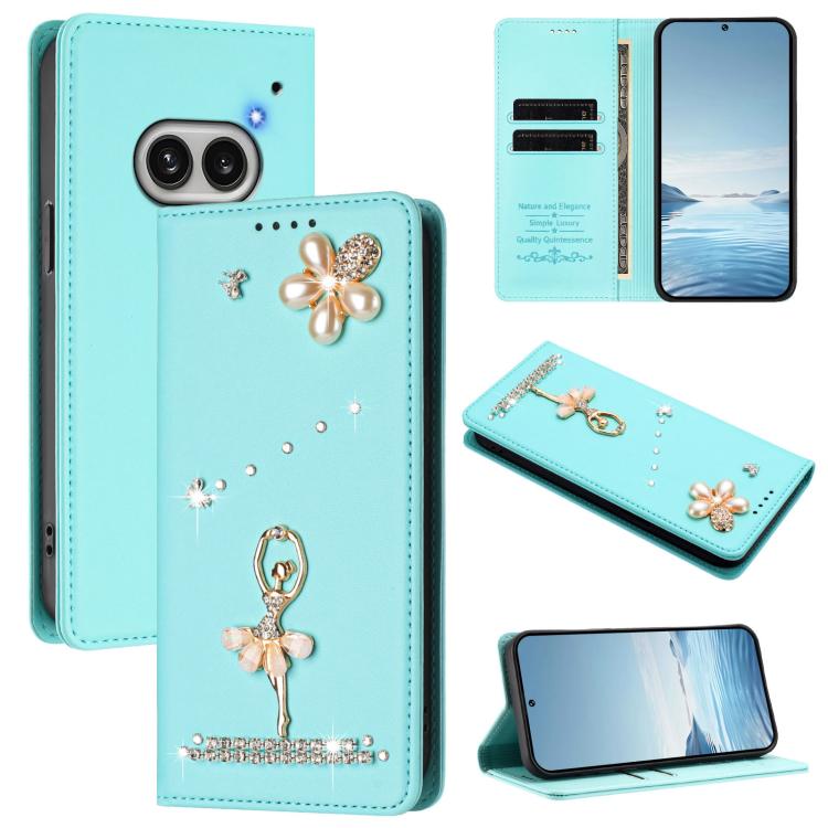 Ballet Girl Diamond Studded RFID Vegan Leather Phone Case, For Nothing Phone 3a Lite, For Nothing Phone 3, For Nothing CMF Phone 2 Pro, For Nothing Phone 3a, For Nothing Phone 3a Pro, For Nothing CMF Phone 1, For Nothing Phone 2a
