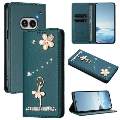 Ballet Girl Diamond Studded RFID Vegan Leather Phone Case, For Nothing Phone 3a Lite, For Nothing Phone 3, For Nothing CMF Phone 2 Pro, For Nothing Phone 3a, For Nothing Phone 3a Pro, For Nothing CMF Phone 1, For Nothing Phone 2a