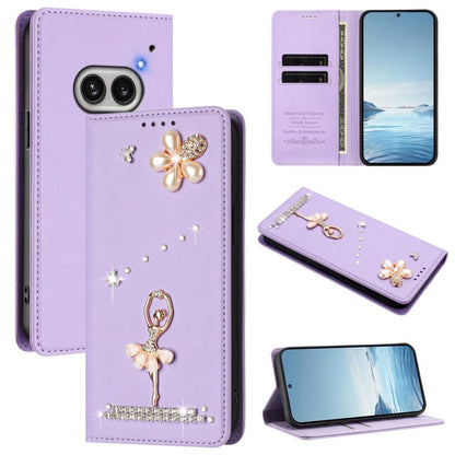 Ballet Girl Diamond Studded RFID Vegan Leather Phone Case, For Nothing Phone 3a Lite, For Nothing Phone 3, For Nothing CMF Phone 2 Pro, For Nothing Phone 3a, For Nothing Phone 3a Pro, For Nothing CMF Phone 1, For Nothing Phone 2a