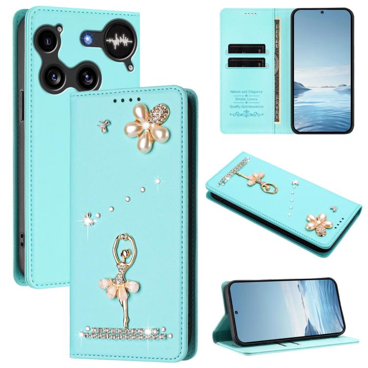 Ballet Girl Diamond Studded RFID Vegan Leather Phone Case, For Nothing Phone 3a Lite, For Nothing Phone 3, For Nothing CMF Phone 2 Pro, For Nothing Phone 3a, For Nothing Phone 3a Pro, For Nothing CMF Phone 1, For Nothing Phone 2a