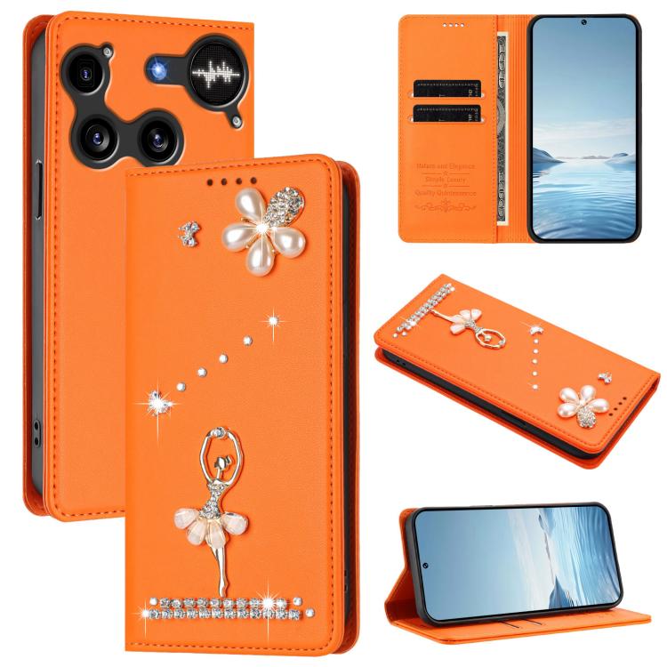 Ballet Girl Diamond Studded RFID Vegan Leather Phone Case, For Nothing Phone 3a Lite, For Nothing Phone 3, For Nothing CMF Phone 2 Pro, For Nothing Phone 3a, For Nothing Phone 3a Pro, For Nothing CMF Phone 1, For Nothing Phone 2a
