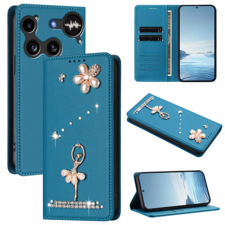 Ballet Girl Diamond Studded RFID Vegan Leather Phone Case, For Nothing Phone 3a Lite, For Nothing Phone 3, For Nothing CMF Phone 2 Pro, For Nothing Phone 3a, For Nothing Phone 3a Pro, For Nothing CMF Phone 1, For Nothing Phone 2a