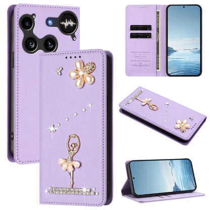 Ballet Girl Diamond Studded RFID Vegan Leather Phone Case, For Nothing Phone 3a Lite, For Nothing Phone 3, For Nothing CMF Phone 2 Pro, For Nothing Phone 3a, For Nothing Phone 3a Pro, For Nothing CMF Phone 1, For Nothing Phone 2a