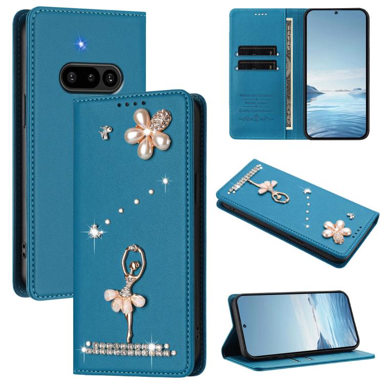 Ballet Girl Diamond Studded RFID Vegan Leather Phone Case, For Nothing Phone 3a Lite, For Nothing Phone 3, For Nothing CMF Phone 2 Pro, For Nothing Phone 3a, For Nothing Phone 3a Pro, For Nothing CMF Phone 1, For Nothing Phone 2a
