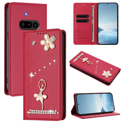 Ballet Girl Diamond Studded RFID Vegan Leather Phone Case, For Nothing Phone 3a Lite, For Nothing Phone 3, For Nothing CMF Phone 2 Pro, For Nothing Phone 3a, For Nothing Phone 3a Pro, For Nothing CMF Phone 1, For Nothing Phone 2a