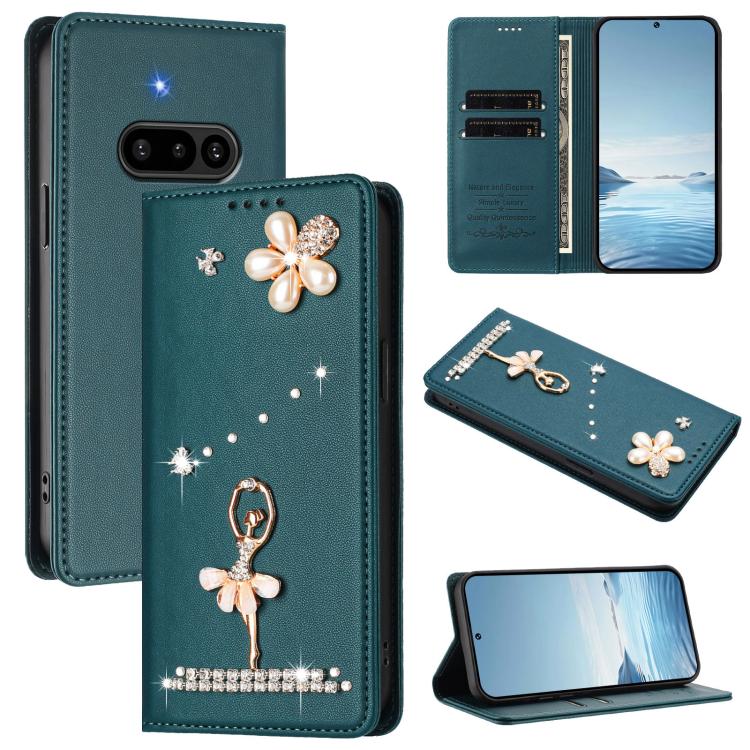 Ballet Girl Diamond Studded RFID Vegan Leather Phone Case, For Nothing Phone 3a Lite, For Nothing Phone 3, For Nothing CMF Phone 2 Pro, For Nothing Phone 3a, For Nothing Phone 3a Pro, For Nothing CMF Phone 1, For Nothing Phone 2a