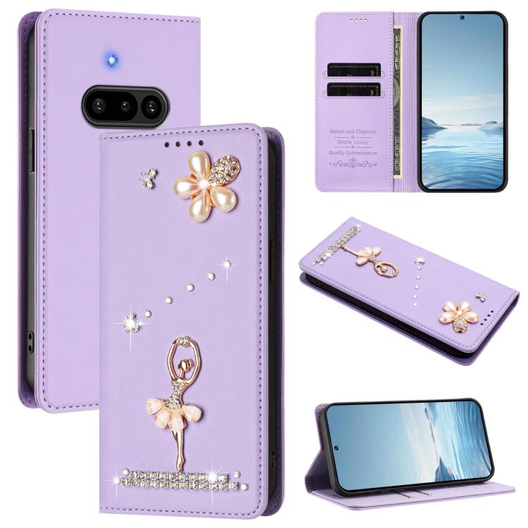 Ballet Girl Diamond Studded RFID Vegan Leather Phone Case, For Nothing Phone 3a Lite, For Nothing Phone 3, For Nothing CMF Phone 2 Pro, For Nothing Phone 3a, For Nothing Phone 3a Pro, For Nothing CMF Phone 1, For Nothing Phone 2a