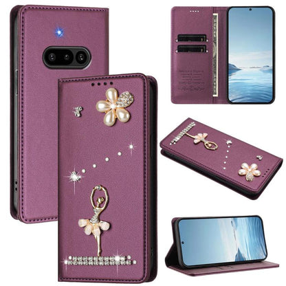 Ballet Girl Diamond Studded RFID Vegan Leather Phone Case, For Nothing Phone 3a Lite, For Nothing Phone 3, For Nothing CMF Phone 2 Pro, For Nothing Phone 3a, For Nothing Phone 3a Pro, For Nothing CMF Phone 1, For Nothing Phone 2a
