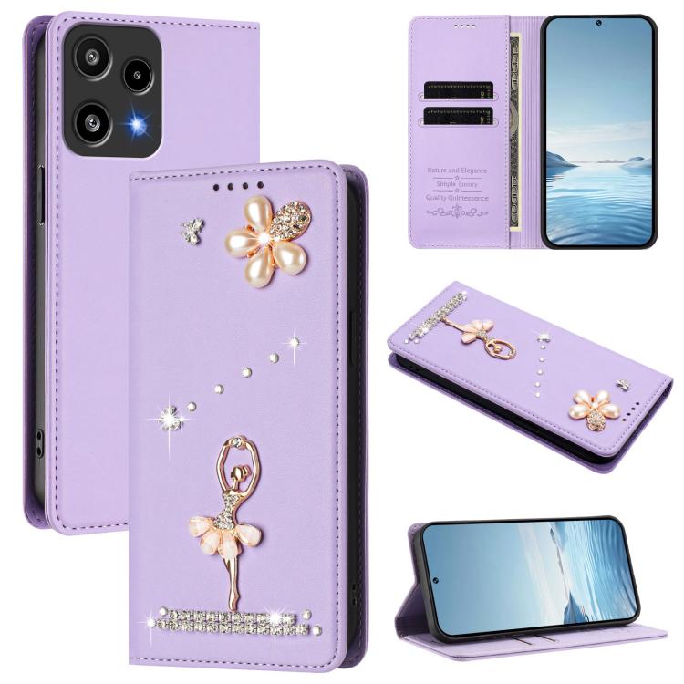 Ballet Girl Diamond Studded RFID Vegan Leather Phone Case, For Nothing Phone 3a Lite, For Nothing Phone 3, For Nothing CMF Phone 2 Pro, For Nothing Phone 3a, For Nothing Phone 3a Pro, For Nothing CMF Phone 1, For Nothing Phone 2a