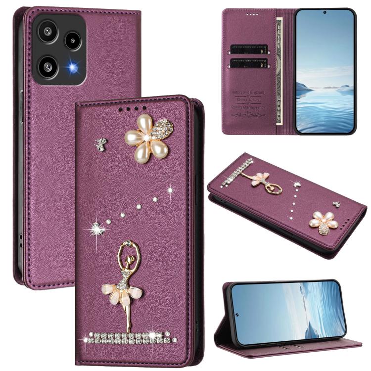 Ballet Girl Diamond Studded RFID Vegan Leather Phone Case, For Nothing Phone 3a Lite, For Nothing Phone 3, For Nothing CMF Phone 2 Pro, For Nothing Phone 3a, For Nothing Phone 3a Pro, For Nothing CMF Phone 1, For Nothing Phone 2a