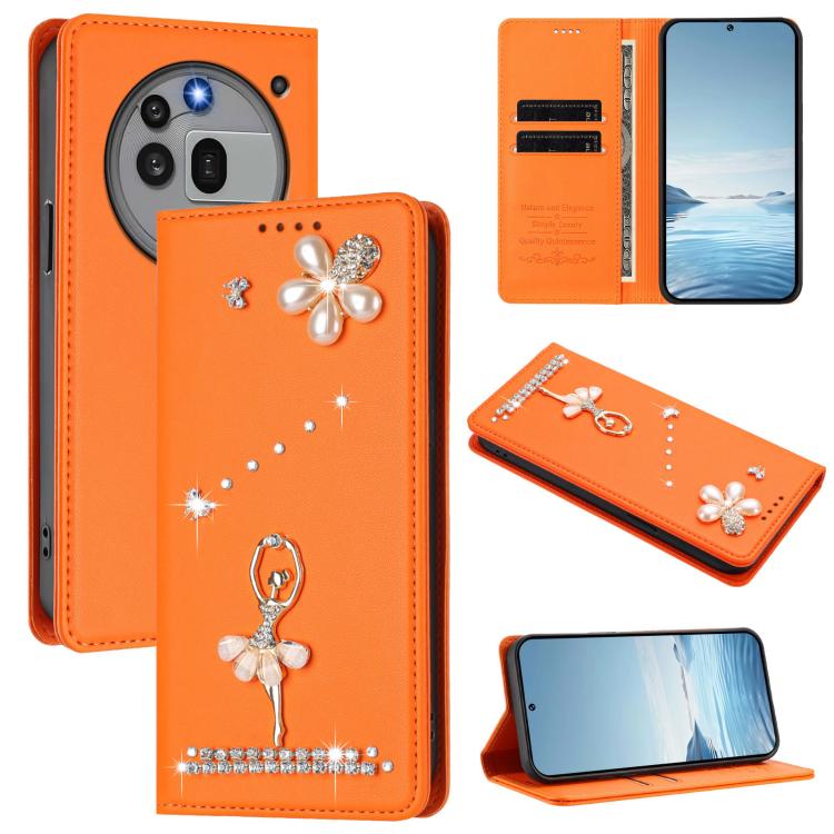 Ballet Girl Diamond Studded RFID Vegan Leather Phone Case, For Nothing Phone 3a Lite, For Nothing Phone 3, For Nothing CMF Phone 2 Pro, For Nothing Phone 3a, For Nothing Phone 3a Pro, For Nothing CMF Phone 1, For Nothing Phone 2a