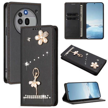 Ballet Girl Diamond Studded RFID Vegan Leather Phone Case, For Nothing Phone 3a Lite, For Nothing Phone 3, For Nothing CMF Phone 2 Pro, For Nothing Phone 3a, For Nothing Phone 3a Pro, For Nothing CMF Phone 1, For Nothing Phone 2a