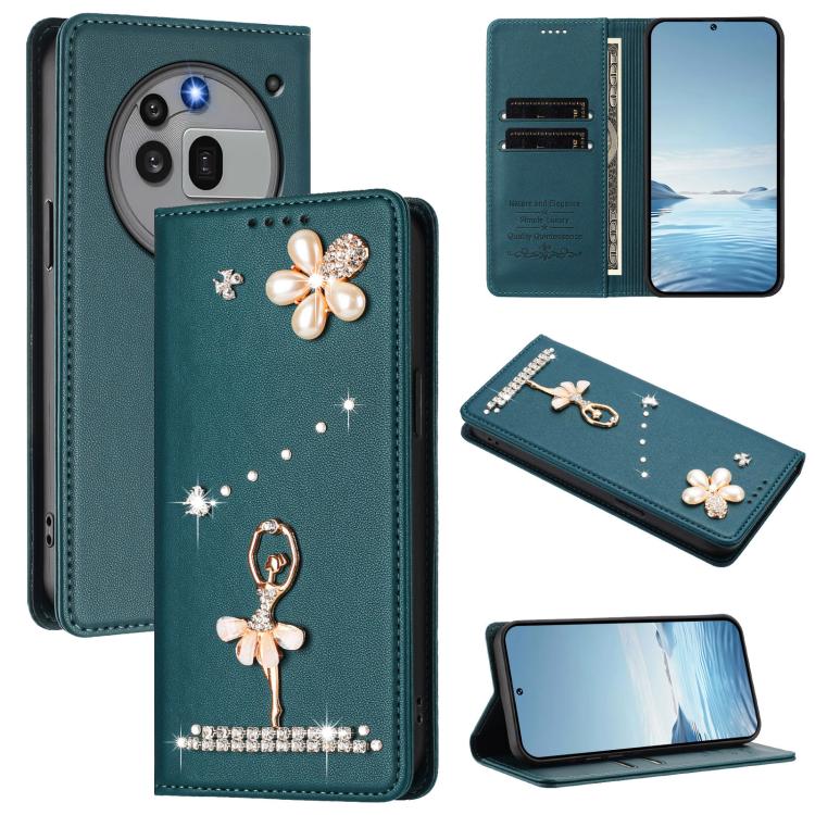 Ballet Girl Diamond Studded RFID Vegan Leather Phone Case, For Nothing Phone 3a Lite, For Nothing Phone 3, For Nothing CMF Phone 2 Pro, For Nothing Phone 3a, For Nothing Phone 3a Pro, For Nothing CMF Phone 1, For Nothing Phone 2a