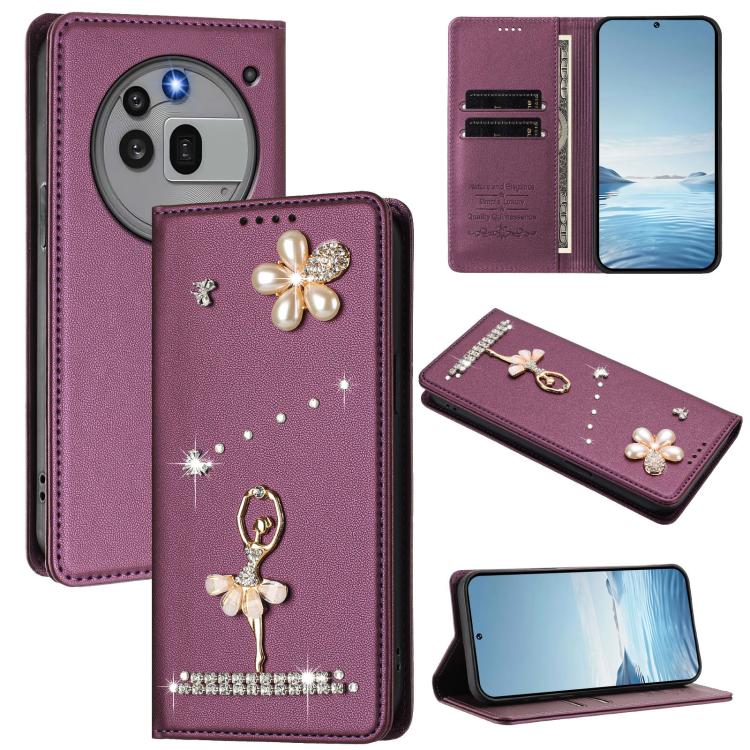 Ballet Girl Diamond Studded RFID Vegan Leather Phone Case, For Nothing Phone 3a Lite, For Nothing Phone 3, For Nothing CMF Phone 2 Pro, For Nothing Phone 3a, For Nothing Phone 3a Pro, For Nothing CMF Phone 1, For Nothing Phone 2a
