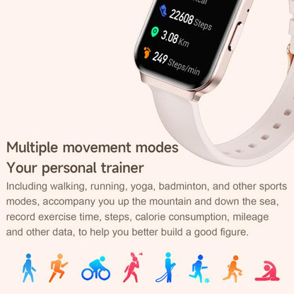 QS06 1.75 inch Square Screen Ultra-Thin Smart Calling Watch, Support Health Monitoring, Gold Silicone Strap, Pink Silicone Strap, Starlight Silicone Strap, Dark Gray Silicone Strap, Dark Gray Steel Strap, Gold Steel Strap