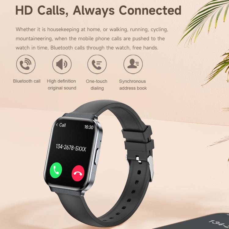 QS06 1.75 inch Square Screen Ultra-Thin Smart Calling Watch, Support Health Monitoring, Gold Silicone Strap, Pink Silicone Strap, Starlight Silicone Strap, Dark Gray Silicone Strap, Dark Gray Steel Strap, Gold Steel Strap