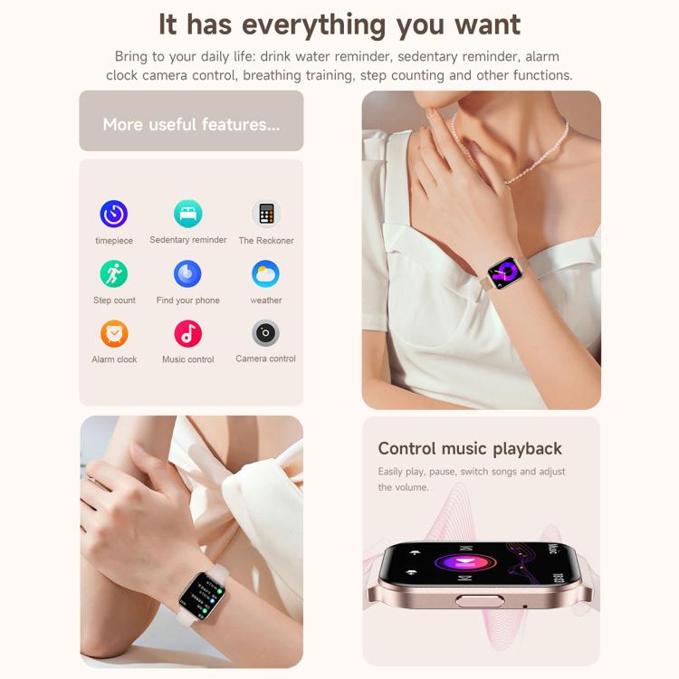 QS06 1.75 inch Square Screen Ultra-Thin Smart Calling Watch, Support Health Monitoring, Gold Silicone Strap, Pink Silicone Strap, Starlight Silicone Strap, Dark Gray Silicone Strap, Dark Gray Steel Strap, Gold Steel Strap