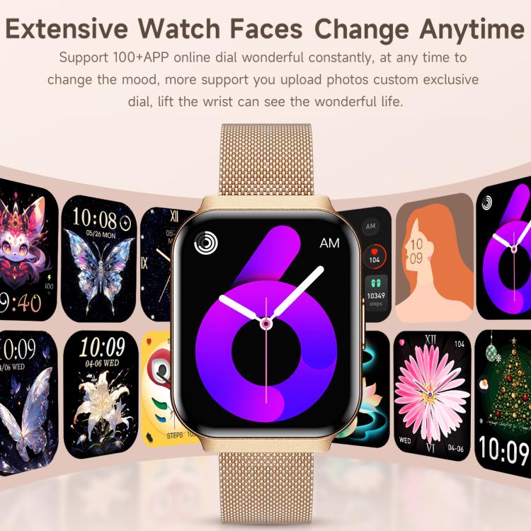 QS06 1.75 inch Square Screen Ultra-Thin Smart Calling Watch, Support Health Monitoring, Gold Silicone Strap, Pink Silicone Strap, Starlight Silicone Strap, Dark Gray Silicone Strap, Dark Gray Steel Strap, Gold Steel Strap