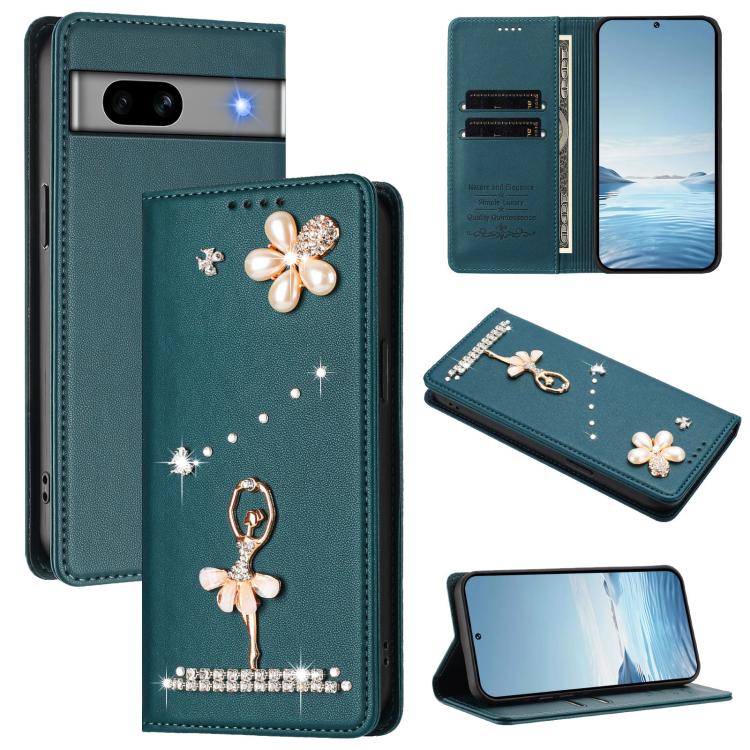Ballet Girl Diamond Studded RFID Vegan Leather Phone Case, For Google Pixel 10a, For Google Pixel 10 Pro XL 5G / 9 Pro XL, For Google Pixel 10 5G Global, For Google Pixel 9A, For Google Pixel 8A, For Google Pixel 8 Pro, For Google Pixel 8              ...