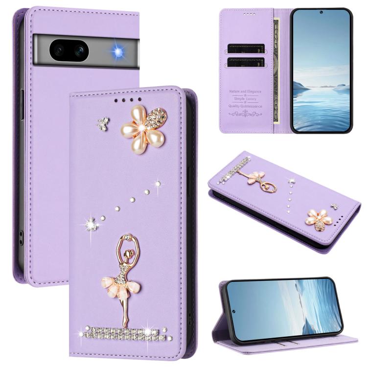 Ballet Girl Diamond Studded RFID Vegan Leather Phone Case, For Google Pixel 10a, For Google Pixel 10 Pro XL 5G / 9 Pro XL, For Google Pixel 10 5G Global, For Google Pixel 9A, For Google Pixel 8A, For Google Pixel 8 Pro, For Google Pixel 8              ...