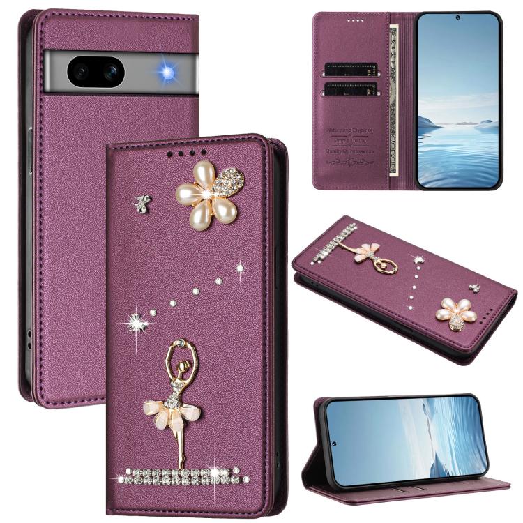 Ballet Girl Diamond Studded RFID Vegan Leather Phone Case, For Google Pixel 10a, For Google Pixel 10 Pro XL 5G / 9 Pro XL, For Google Pixel 10 5G Global, For Google Pixel 9A, For Google Pixel 8A, For Google Pixel 8 Pro, For Google Pixel 8              ...