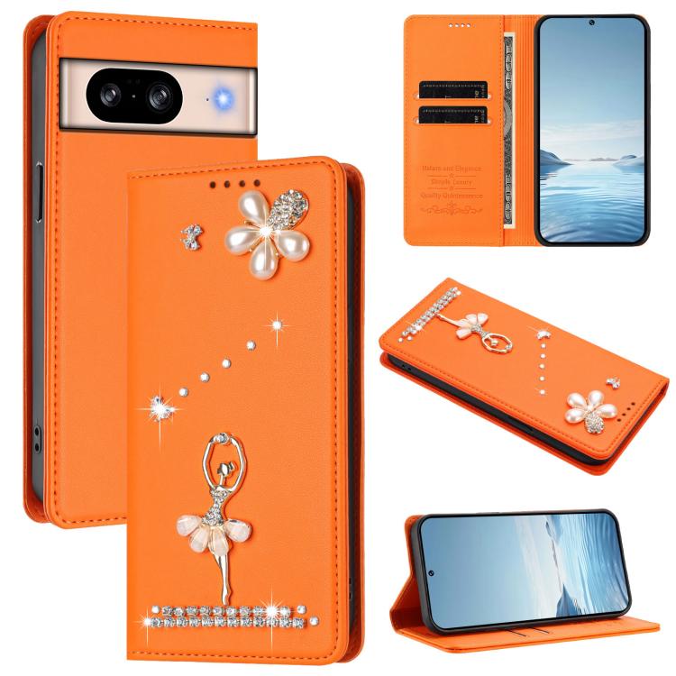 Ballet Girl Diamond Studded RFID Vegan Leather Phone Case, For Google Pixel 10a, For Google Pixel 10 Pro XL 5G / 9 Pro XL, For Google Pixel 10 5G Global, For Google Pixel 9A, For Google Pixel 8A, For Google Pixel 8 Pro, For Google Pixel 8              ...