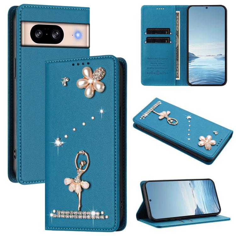 Ballet Girl Diamond Studded RFID Vegan Leather Phone Case, For Google Pixel 10a, For Google Pixel 10 Pro XL 5G / 9 Pro XL, For Google Pixel 10 5G Global, For Google Pixel 9A, For Google Pixel 8A, For Google Pixel 8 Pro, For Google Pixel 8              ...