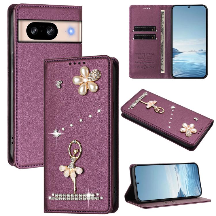 Ballet Girl Diamond Studded RFID Vegan Leather Phone Case, For Google Pixel 10a, For Google Pixel 10 Pro XL 5G / 9 Pro XL, For Google Pixel 10 5G Global, For Google Pixel 9A, For Google Pixel 8A, For Google Pixel 8 Pro, For Google Pixel 8              ...