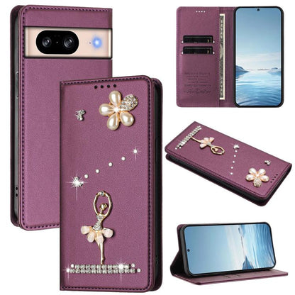 Ballet Girl Diamond Studded RFID Vegan Leather Phone Case, For Google Pixel 10a, For Google Pixel 10 Pro XL 5G / 9 Pro XL, For Google Pixel 10 5G Global, For Google Pixel 9A, For Google Pixel 8A, For Google Pixel 8 Pro, For Google Pixel 8              ...
