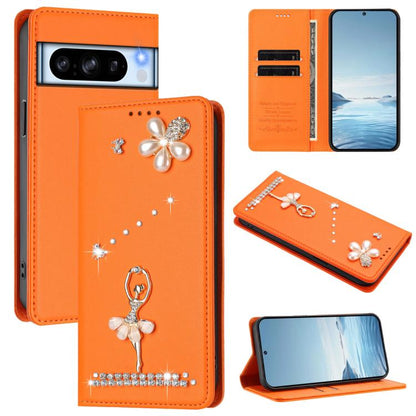 Ballet Girl Diamond Studded RFID Vegan Leather Phone Case, For Google Pixel 10a, For Google Pixel 10 Pro XL 5G / 9 Pro XL, For Google Pixel 10 5G Global, For Google Pixel 9A, For Google Pixel 8A, For Google Pixel 8 Pro, For Google Pixel 8              ...
