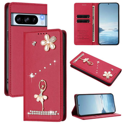 Ballet Girl Diamond Studded RFID Vegan Leather Phone Case, For Google Pixel 10a, For Google Pixel 10 Pro XL 5G / 9 Pro XL, For Google Pixel 10 5G Global, For Google Pixel 9A, For Google Pixel 8A, For Google Pixel 8 Pro, For Google Pixel 8              ...