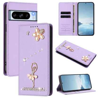 Ballet Girl Diamond Studded RFID Vegan Leather Phone Case, For Google Pixel 10a, For Google Pixel 10 Pro XL 5G / 9 Pro XL, For Google Pixel 10 5G Global, For Google Pixel 9A, For Google Pixel 8A, For Google Pixel 8 Pro, For Google Pixel 8              ...