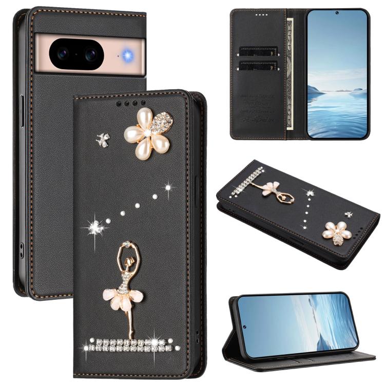 Ballet Girl Diamond Studded RFID Vegan Leather Phone Case, For Google Pixel 10a, For Google Pixel 10 Pro XL 5G / 9 Pro XL, For Google Pixel 10 5G Global, For Google Pixel 9A, For Google Pixel 8A, For Google Pixel 8 Pro, For Google Pixel 8              ...