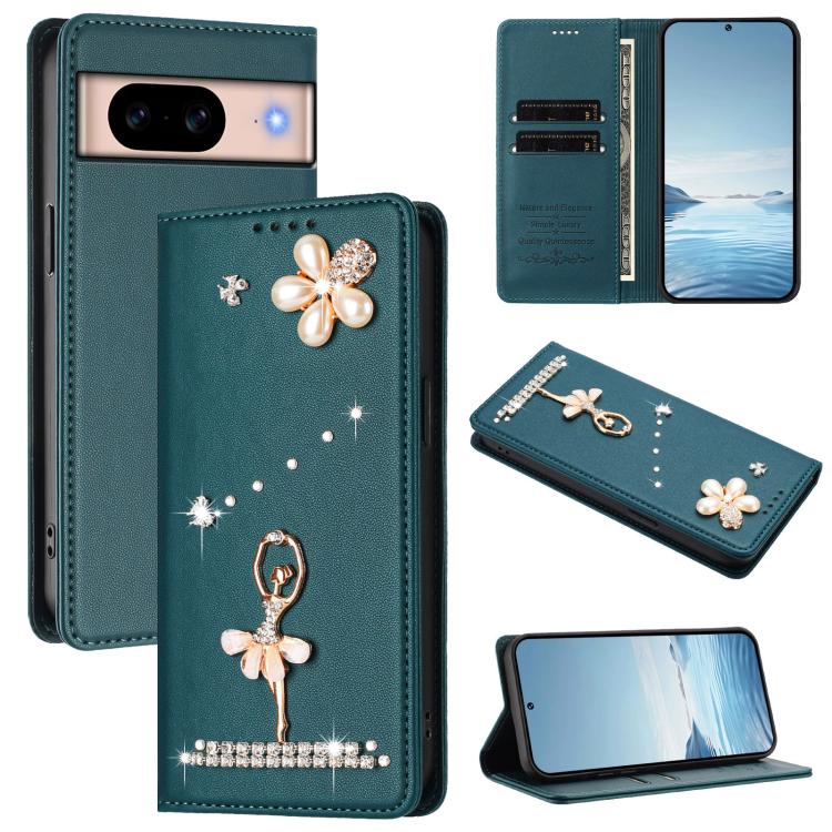 Ballet Girl Diamond Studded RFID Vegan Leather Phone Case, For Google Pixel 10a, For Google Pixel 10 Pro XL 5G / 9 Pro XL, For Google Pixel 10 5G Global, For Google Pixel 9A, For Google Pixel 8A, For Google Pixel 8 Pro, For Google Pixel 8              ...