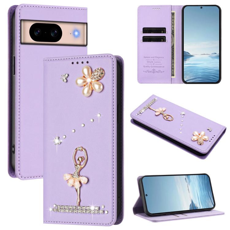 Ballet Girl Diamond Studded RFID Vegan Leather Phone Case, For Google Pixel 10a, For Google Pixel 10 Pro XL 5G / 9 Pro XL, For Google Pixel 10 5G Global, For Google Pixel 9A, For Google Pixel 8A, For Google Pixel 8 Pro, For Google Pixel 8              ...