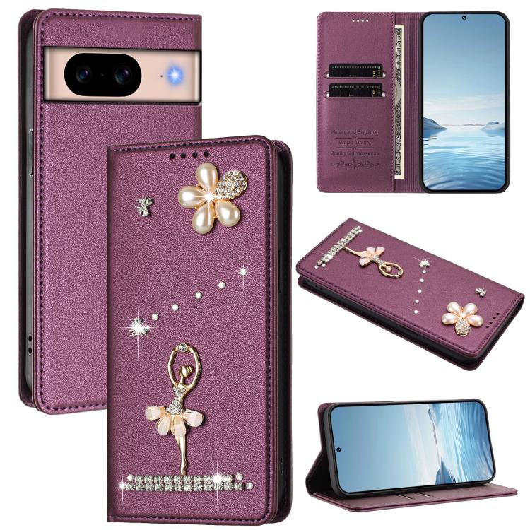Ballet Girl Diamond Studded RFID Vegan Leather Phone Case, For Google Pixel 10a, For Google Pixel 10 Pro XL 5G / 9 Pro XL, For Google Pixel 10 5G Global, For Google Pixel 9A, For Google Pixel 8A, For Google Pixel 8 Pro, For Google Pixel 8              ...