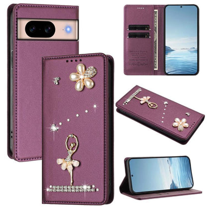 Ballet Girl Diamond Studded RFID Vegan Leather Phone Case, For Google Pixel 10a, For Google Pixel 10 Pro XL 5G / 9 Pro XL, For Google Pixel 10 5G Global, For Google Pixel 9A, For Google Pixel 8A, For Google Pixel 8 Pro, For Google Pixel 8              ...