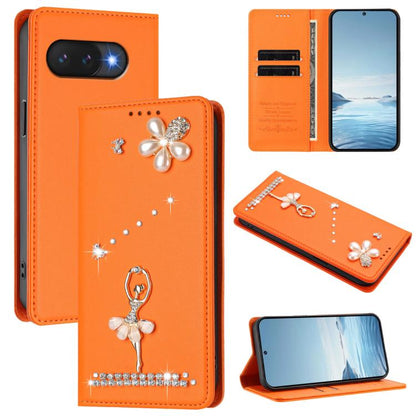 Ballet Girl Diamond Studded RFID Vegan Leather Phone Case, For Google Pixel 10a, For Google Pixel 10 Pro XL 5G / 9 Pro XL, For Google Pixel 10 5G Global, For Google Pixel 9A, For Google Pixel 8A, For Google Pixel 8 Pro, For Google Pixel 8              ...