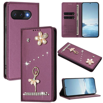 Ballet Girl Diamond Studded RFID Vegan Leather Phone Case, For Google Pixel 10a, For Google Pixel 10 Pro XL 5G / 9 Pro XL, For Google Pixel 10 5G Global, For Google Pixel 9A, For Google Pixel 8A, For Google Pixel 8 Pro, For Google Pixel 8              ...