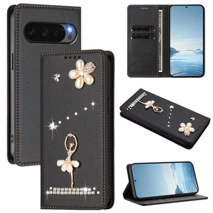 Ballet Girl Diamond Studded RFID Vegan Leather Phone Case, For Google Pixel 10a, For Google Pixel 10 Pro XL 5G / 9 Pro XL, For Google Pixel 10 5G Global, For Google Pixel 9A, For Google Pixel 8A, For Google Pixel 8 Pro, For Google Pixel 8              ...