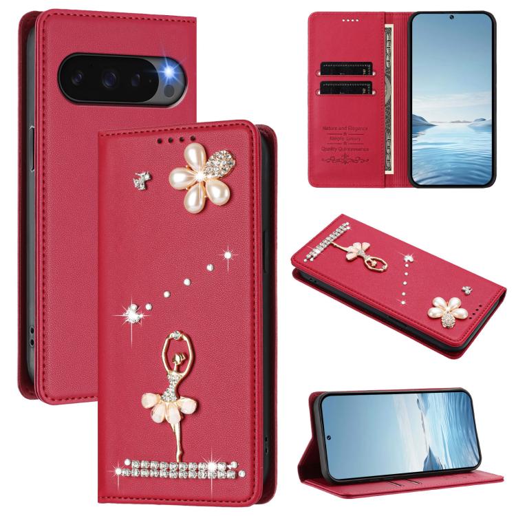 Ballet Girl Diamond Studded RFID Vegan Leather Phone Case, For Google Pixel 10a, For Google Pixel 10 Pro XL 5G / 9 Pro XL, For Google Pixel 10 5G Global, For Google Pixel 9A, For Google Pixel 8A, For Google Pixel 8 Pro, For Google Pixel 8              ...