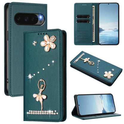 Ballet Girl Diamond Studded RFID Vegan Leather Phone Case, For Google Pixel 10a, For Google Pixel 10 Pro XL 5G / 9 Pro XL, For Google Pixel 10 5G Global, For Google Pixel 9A, For Google Pixel 8A, For Google Pixel 8 Pro, For Google Pixel 8              ...