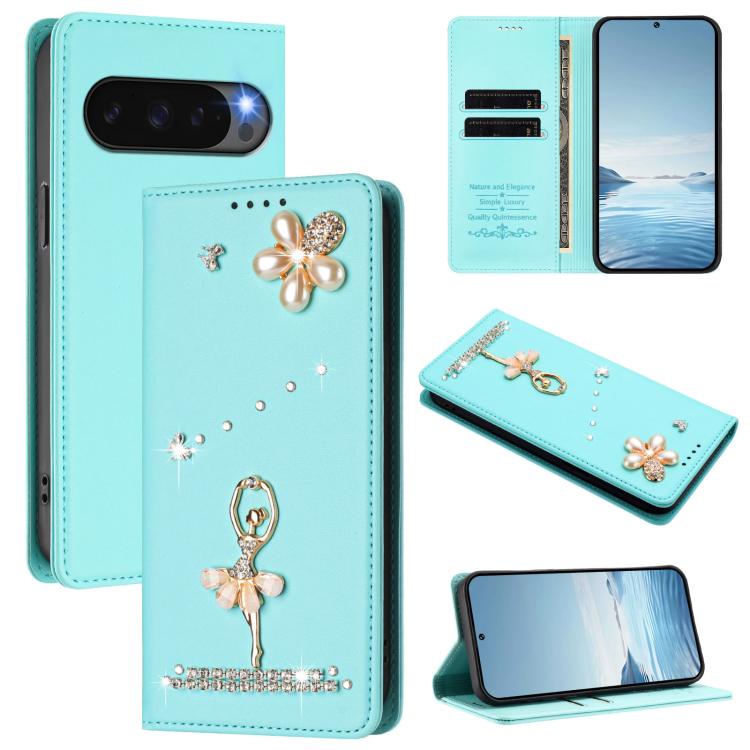 Ballet Girl Diamond Studded RFID Vegan Leather Phone Case, For Google Pixel 10a, For Google Pixel 10 Pro XL 5G / 9 Pro XL, For Google Pixel 10 5G Global, For Google Pixel 9A, For Google Pixel 8A, For Google Pixel 8 Pro, For Google Pixel 8              ...