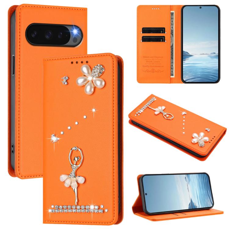 Ballet Girl Diamond Studded RFID Vegan Leather Phone Case, For Google Pixel 10a, For Google Pixel 10 Pro XL 5G / 9 Pro XL, For Google Pixel 10 5G Global, For Google Pixel 9A, For Google Pixel 8A, For Google Pixel 8 Pro, For Google Pixel 8              ...
