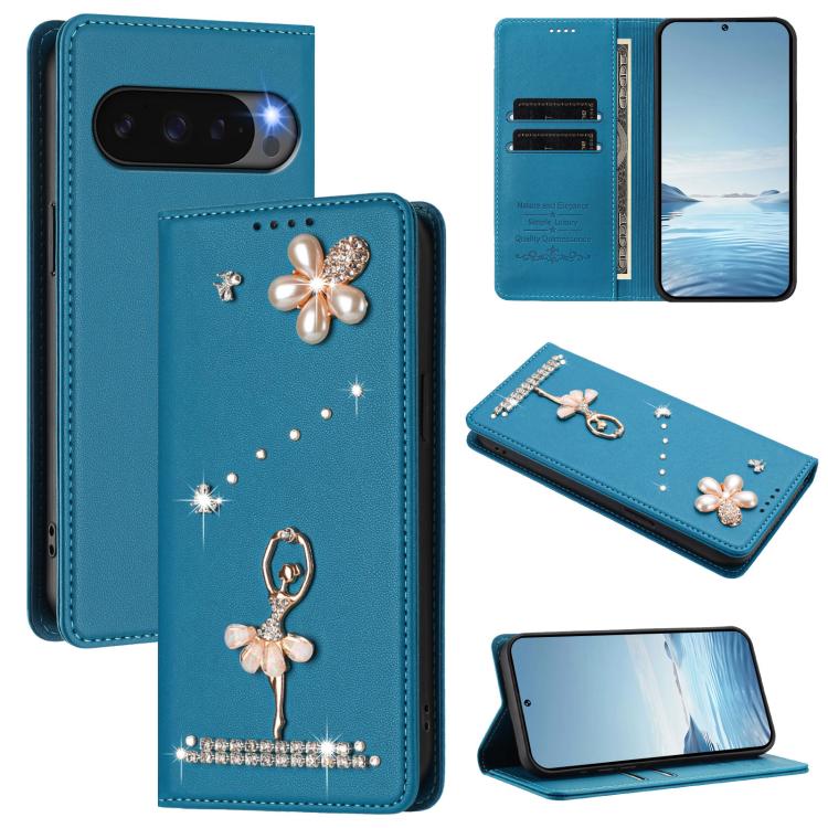Ballet Girl Diamond Studded RFID Vegan Leather Phone Case, For Google Pixel 10a, For Google Pixel 10 Pro XL 5G / 9 Pro XL, For Google Pixel 10 5G Global, For Google Pixel 9A, For Google Pixel 8A, For Google Pixel 8 Pro, For Google Pixel 8              ...