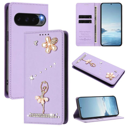 Ballet Girl Diamond Studded RFID Vegan Leather Phone Case, For Google Pixel 10a, For Google Pixel 10 Pro XL 5G / 9 Pro XL, For Google Pixel 10 5G Global, For Google Pixel 9A, For Google Pixel 8A, For Google Pixel 8 Pro, For Google Pixel 8              ...