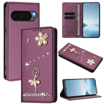 Ballet Girl Diamond Studded RFID Vegan Leather Phone Case, For Google Pixel 10a, For Google Pixel 10 Pro XL 5G / 9 Pro XL, For Google Pixel 10 5G Global, For Google Pixel 9A, For Google Pixel 8A, For Google Pixel 8 Pro, For Google Pixel 8              ...