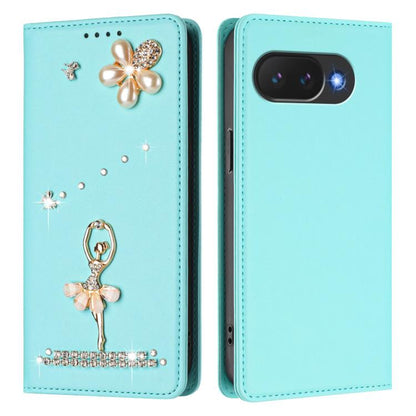 Ballet Girl Diamond Studded RFID Vegan Leather Phone Case, For Google Pixel 10a, For Google Pixel 10 Pro XL 5G / 9 Pro XL, For Google Pixel 10 5G Global, For Google Pixel 9A, For Google Pixel 8A, For Google Pixel 8 Pro, For Google Pixel 8              ...