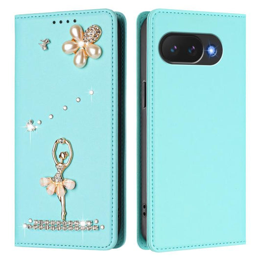 Ballet Girl Diamond Studded RFID Vegan Leather Phone Case, For Google Pixel 10a, For Google Pixel 10 Pro XL 5G / 9 Pro XL, For Google Pixel 10 5G Global, For Google Pixel 9A, For Google Pixel 8A, For Google Pixel 8 Pro, For Google Pixel 8              ...